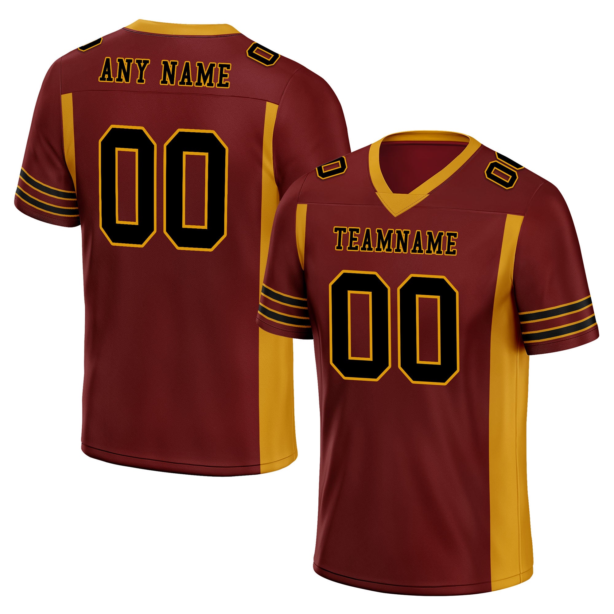 Custom Dark Red Yellow Striped Sleeves Personalized Authentic Football Jersey FBJ02-D06048