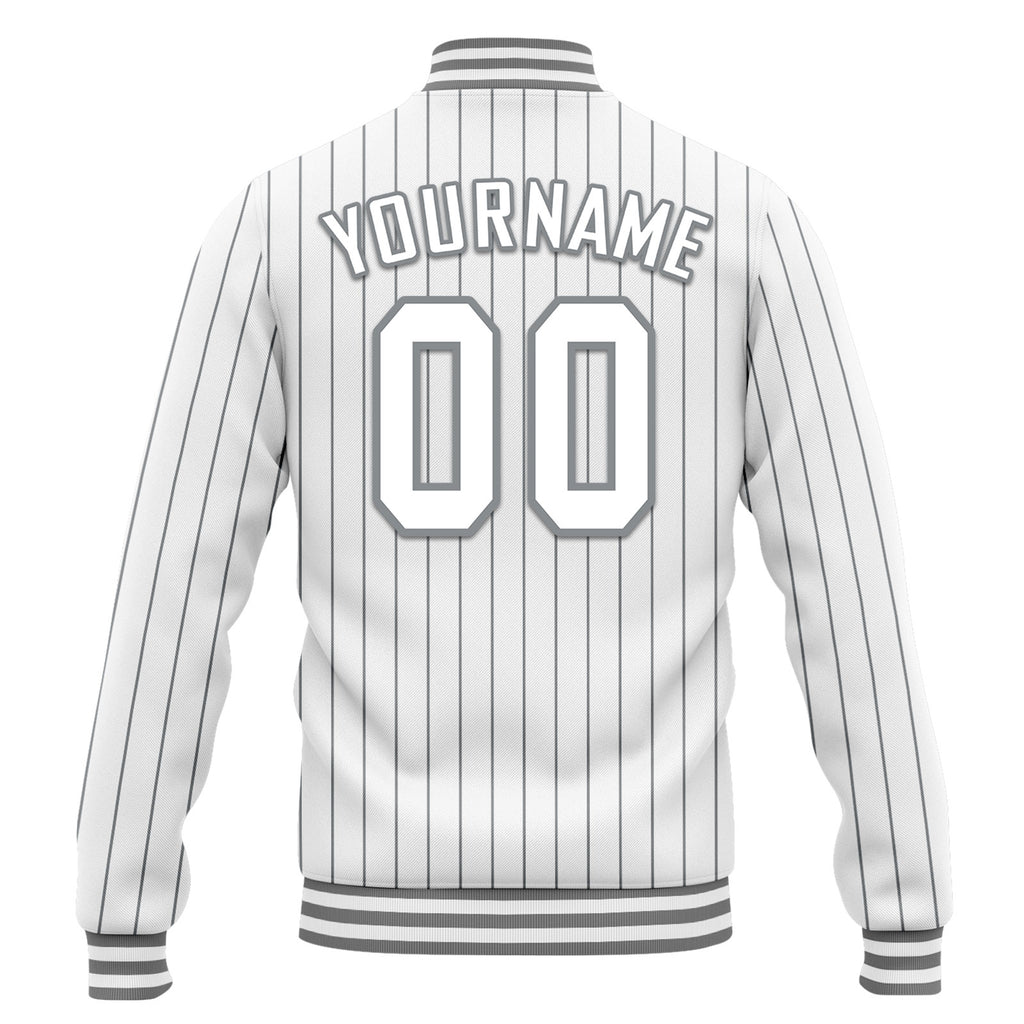 Custom White Gray Stripe Fashion Jacket Bomber Full-Snap Varsity Letterman Personalized Jacket FZ005-D020219-8