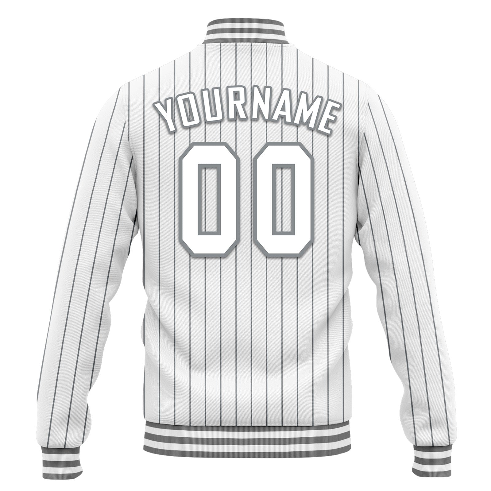 Custom White Gray Stripe Fashion Jacket Bomber Full-Snap Varsity Letterman Personalized Jacket FZ005-D020219-8