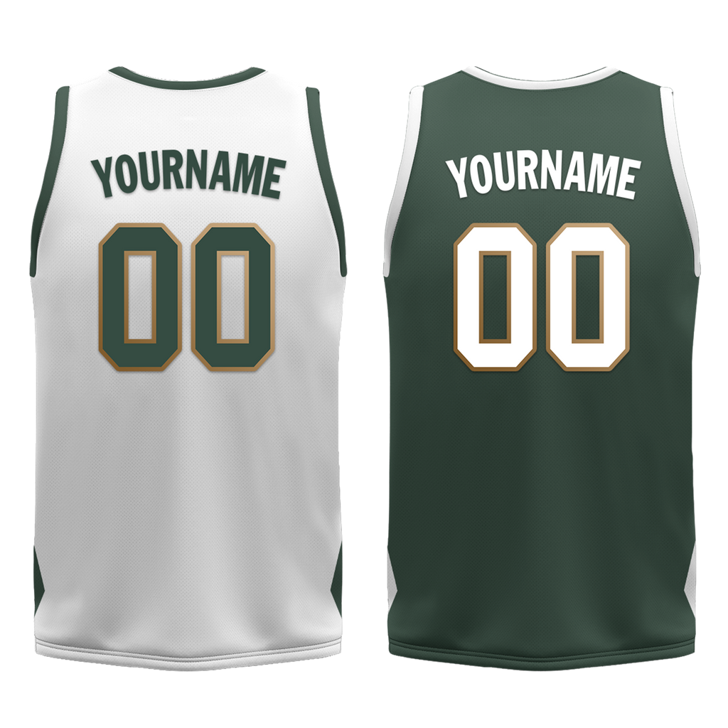 Custom White Green Classic Style Reversible Basketball Uniform Personalized COOLMAX BBJR-D017002