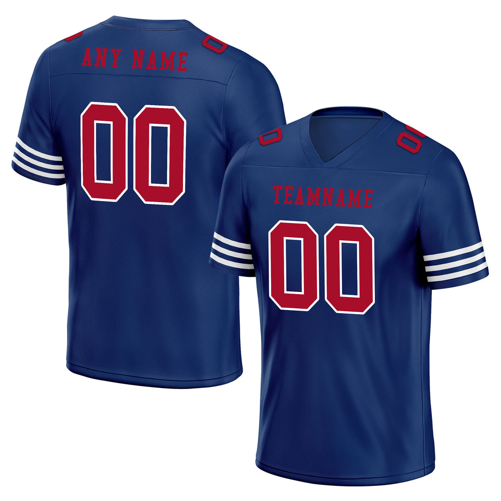 Custom Dark Blue Red Striped Sleeves Personalized Authentic Football Jersey FBJ02-D06044