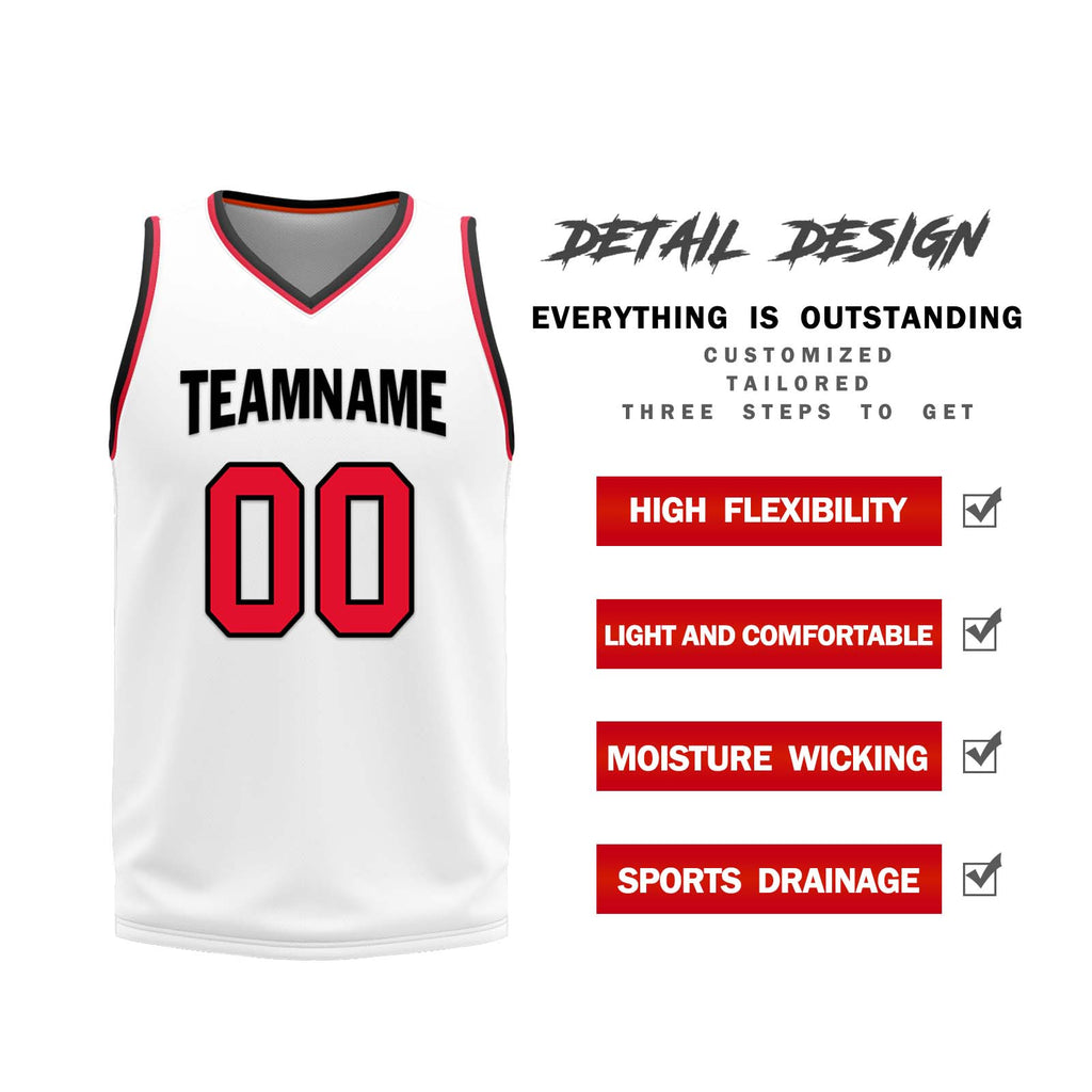 Custom White Red Black Detroit City Edition Personalized Reversible Basketball Set Sports Basketball Jersey BBJ01R-D0610-9