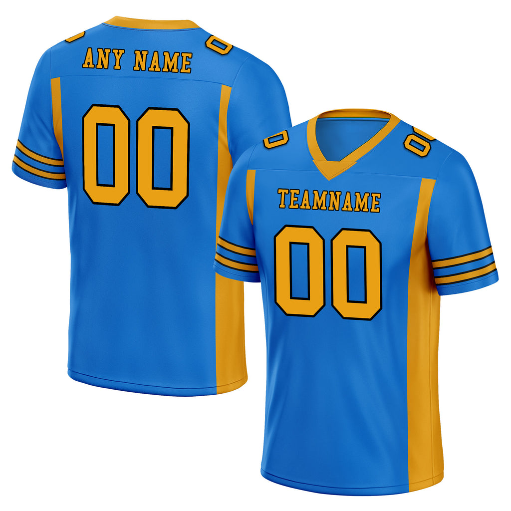 Custom Blue Yellow Striped Sleeves Personalized Authentic Football Jersey FBJ02-D06053