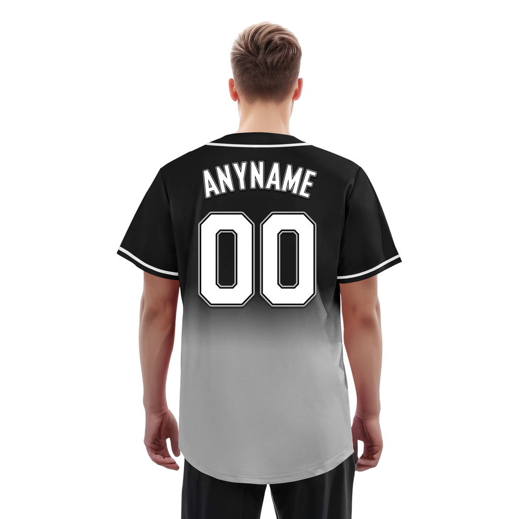 Custom Black Grey Fade Embroidered Baseball Jersey
