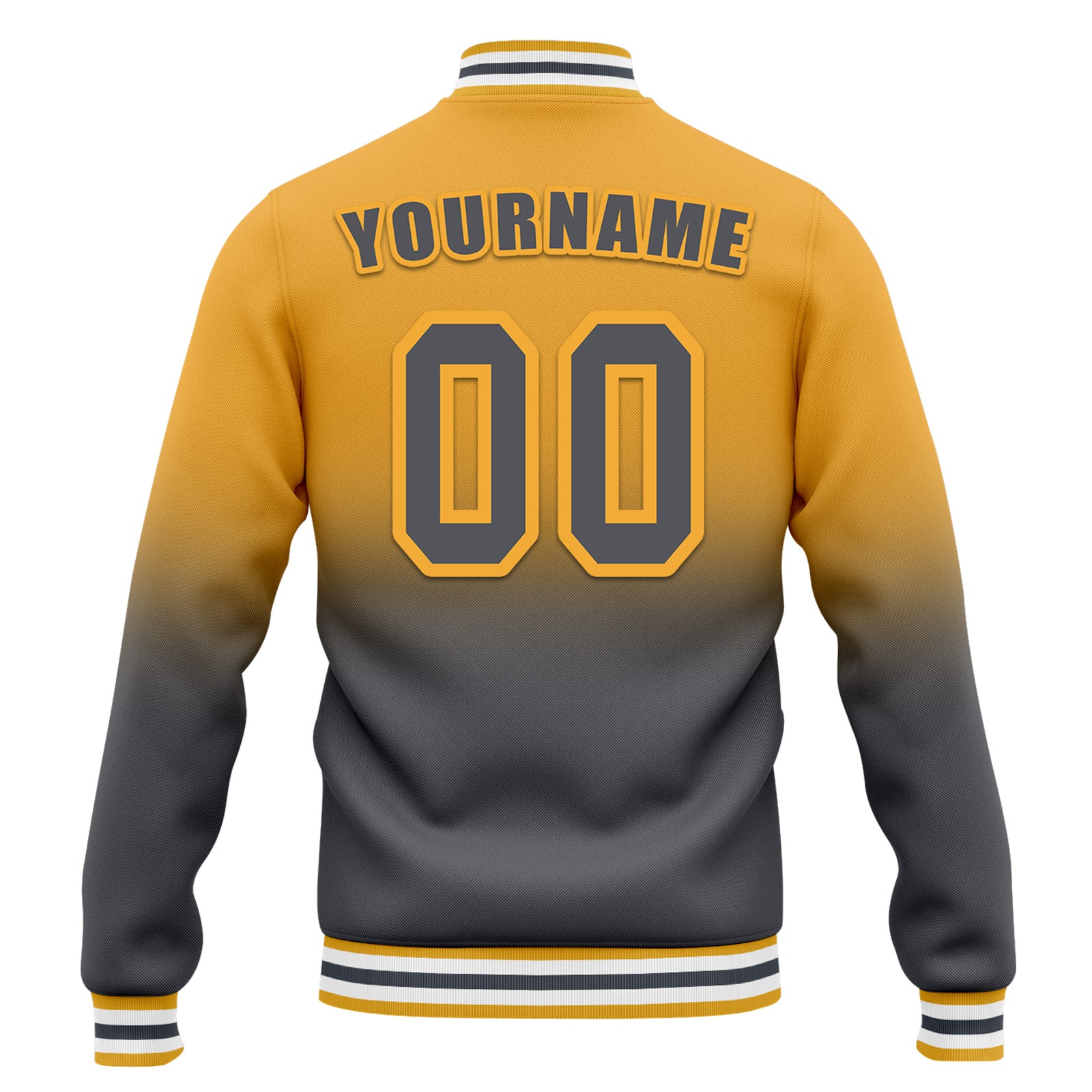 Custom Yellow Gray Fade Fashion Jacket Bomber Full-Snap Varsity Letterman Personalized Jacket FZ005-D020229-16