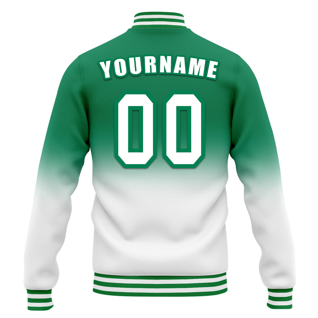Custom Green White Fade Fashion Jacket Bomber Full-Snap Varsity Letterman Personalized Jacket FZ005-D020229-10