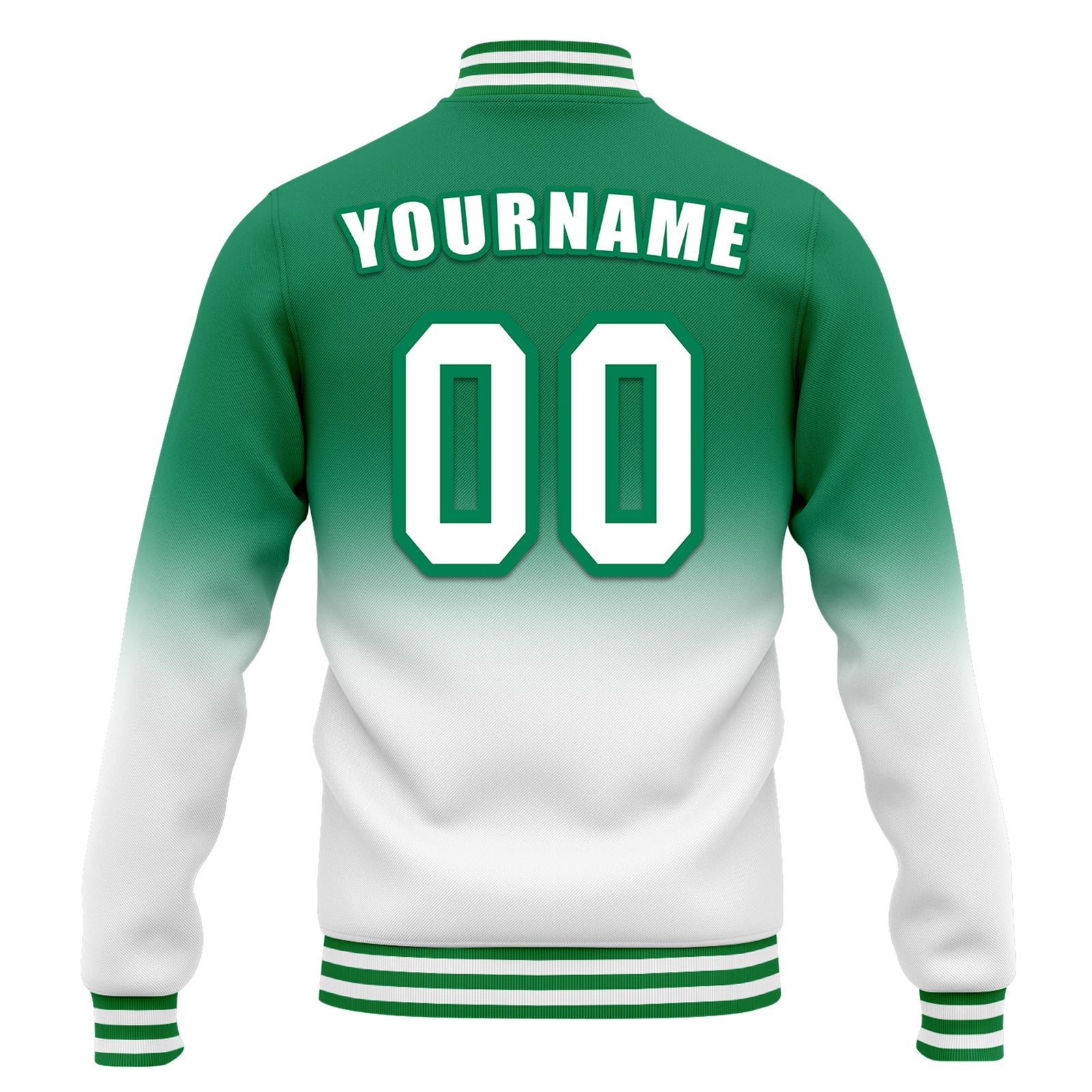 Custom Green White Fade Fashion Jacket Bomber Full-Snap Varsity Letterman Personalized Jacket FZ005-D020229-10