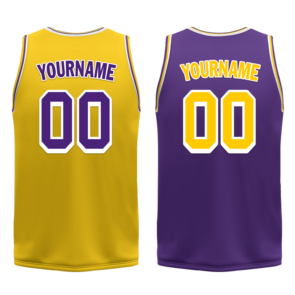 Custom Yellow Purple Classic Style Reversible Basketball Uniform Personalized COOLMAX BBJR-D017034