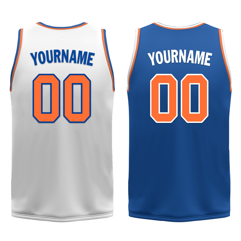 Custom White Blue Classic Style Reversible Basketball Uniform Personalized COOLMAX BBJR-D017016