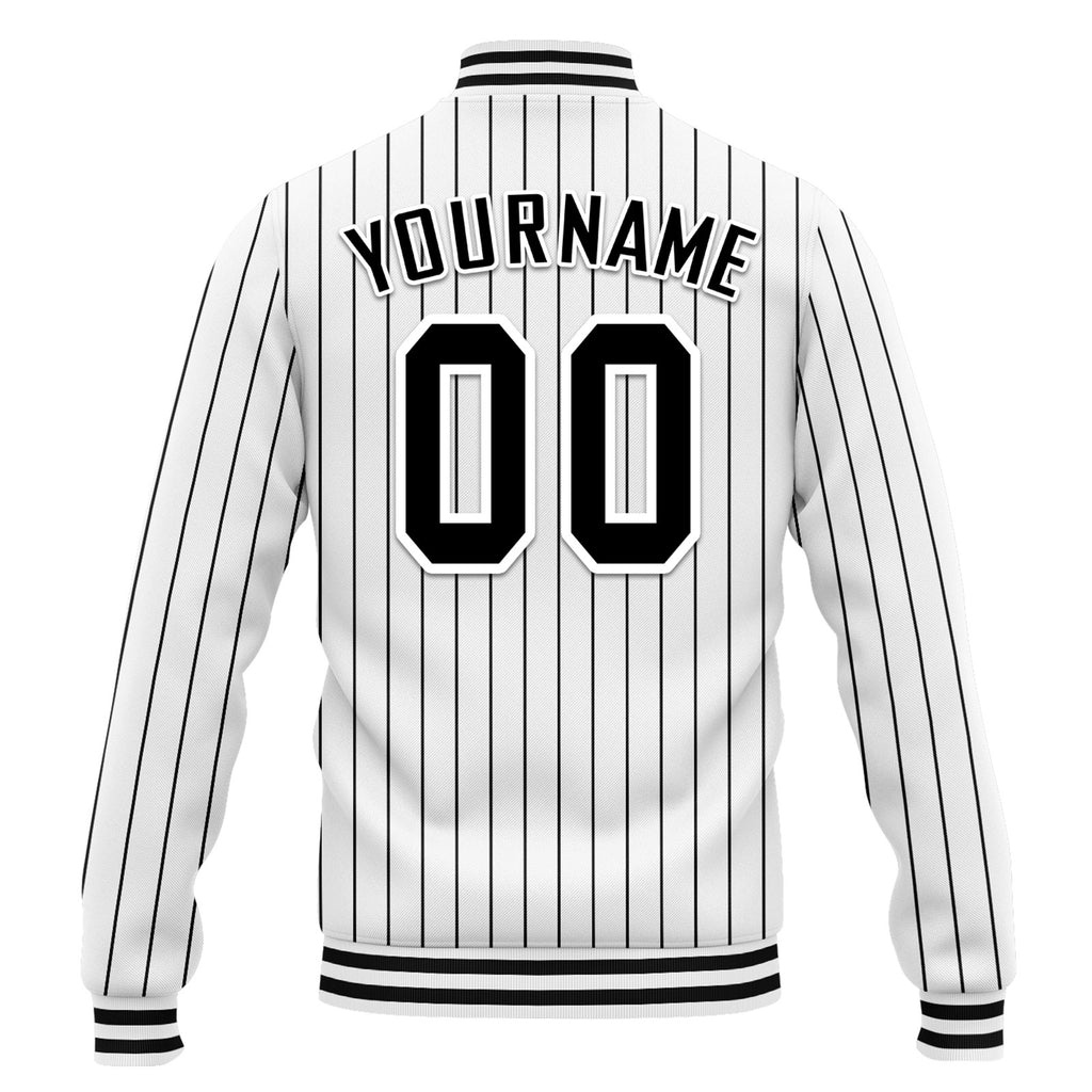 Custom White Black Stripe Fashion Jacket Bomber Full-Snap Varsity Letterman Personalized Jacket FZ005-D020219-20