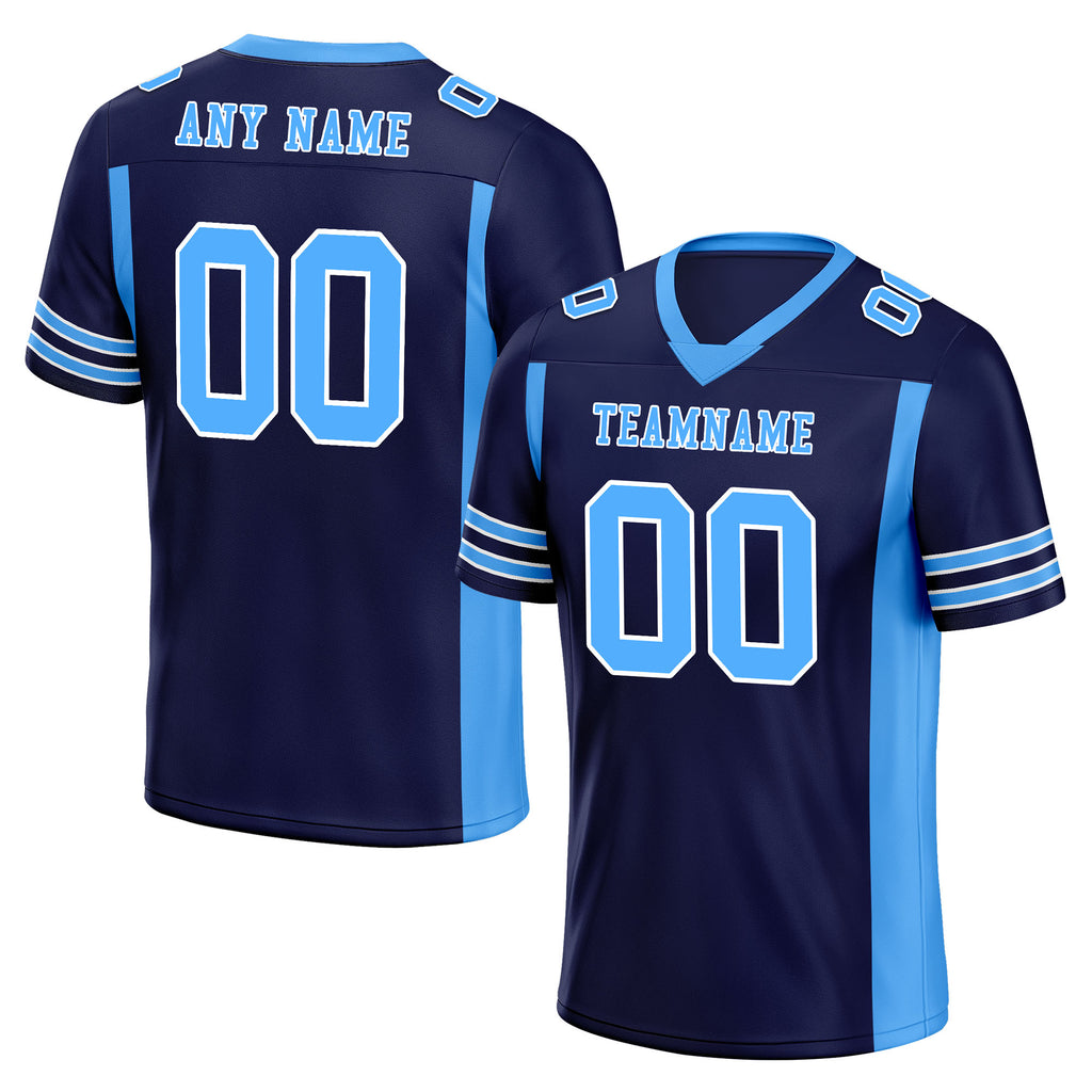 Custom Navy Blue Striped Sleeves Personalized Authentic Football Jersey FBJ02-D06050