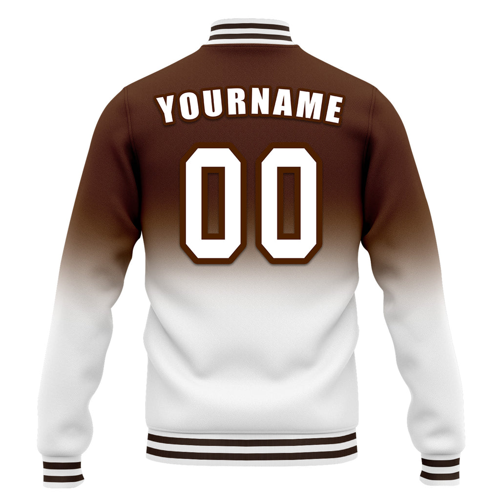 Custom Brown White Fade Fashion Jacket Bomber Full-Snap Varsity Letterman Personalized Jacket FZ005-D020229-24