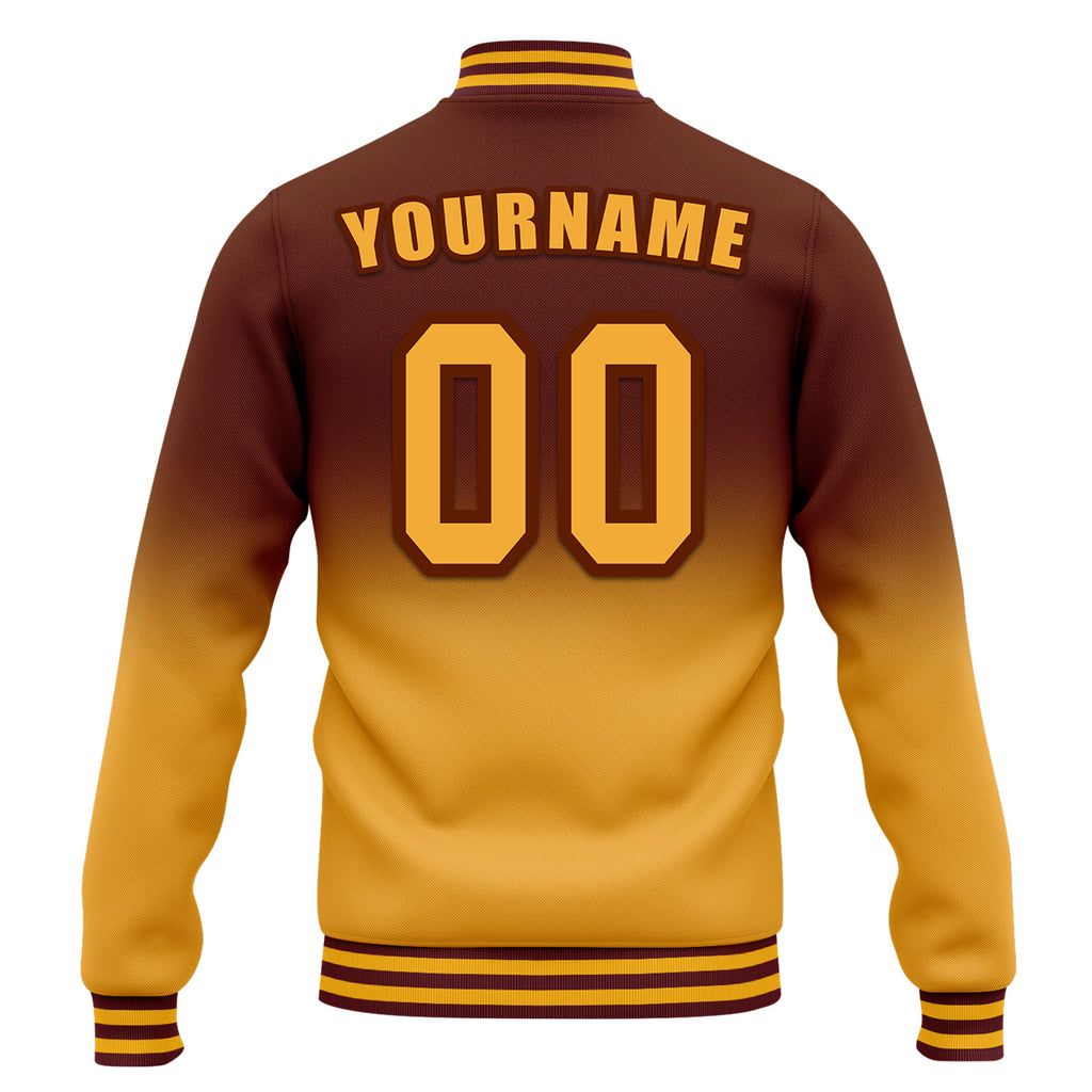 Custom Brown Yellow Fade Fashion Jacket Bomber Full-Snap Varsity Letterman Personalized Jacket FZ005-D020229-12
