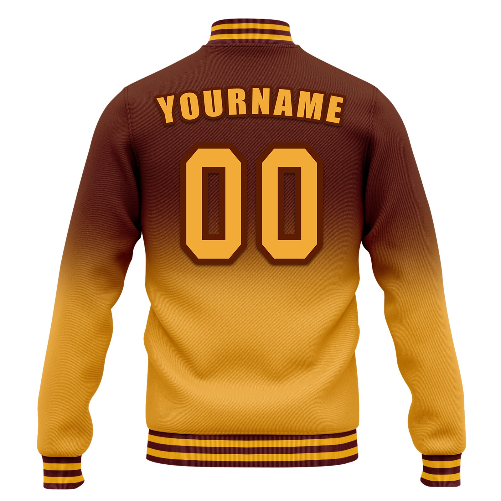Custom Brown Yellow Fade Fashion Jacket Bomber Full-Snap Varsity Letterman Personalized Jacket FZ005-D020229-12