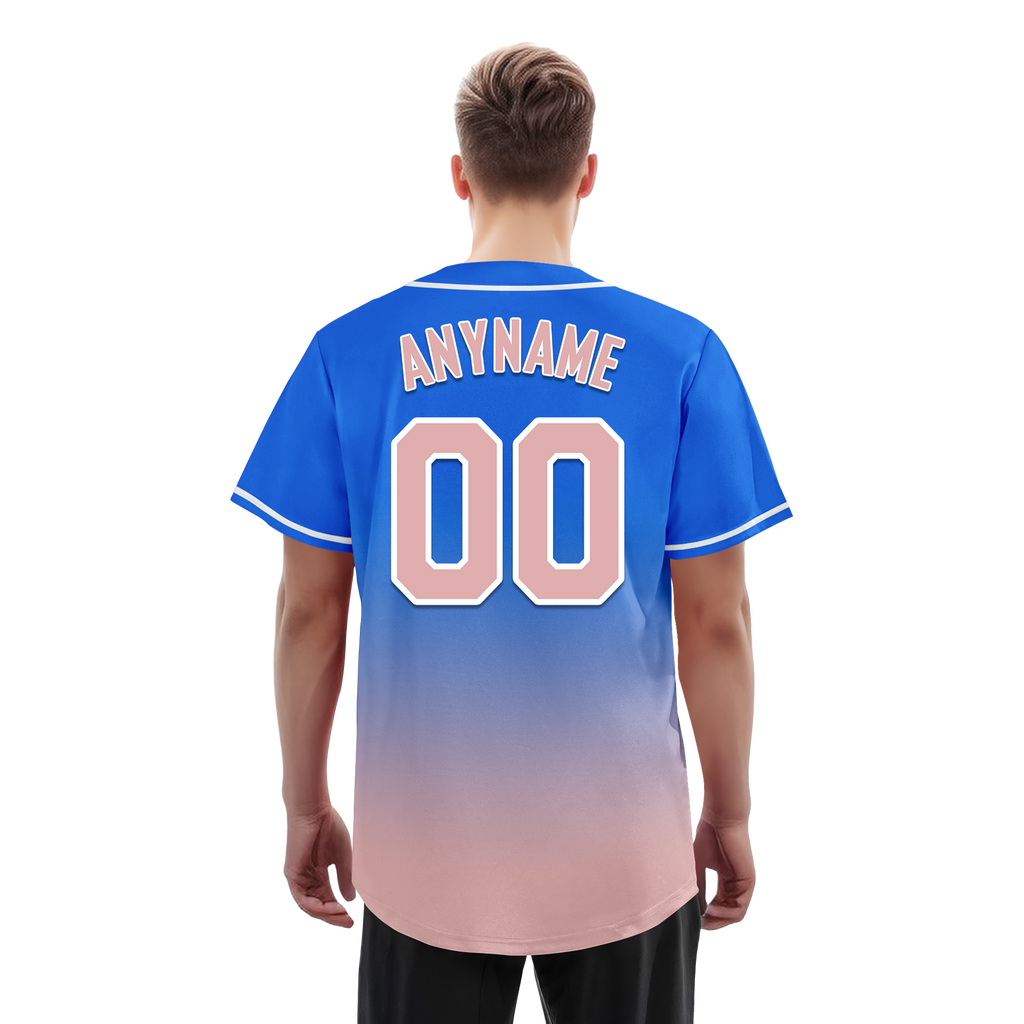 Custom Blue Pink Fade Embroidered Baseball Jersey