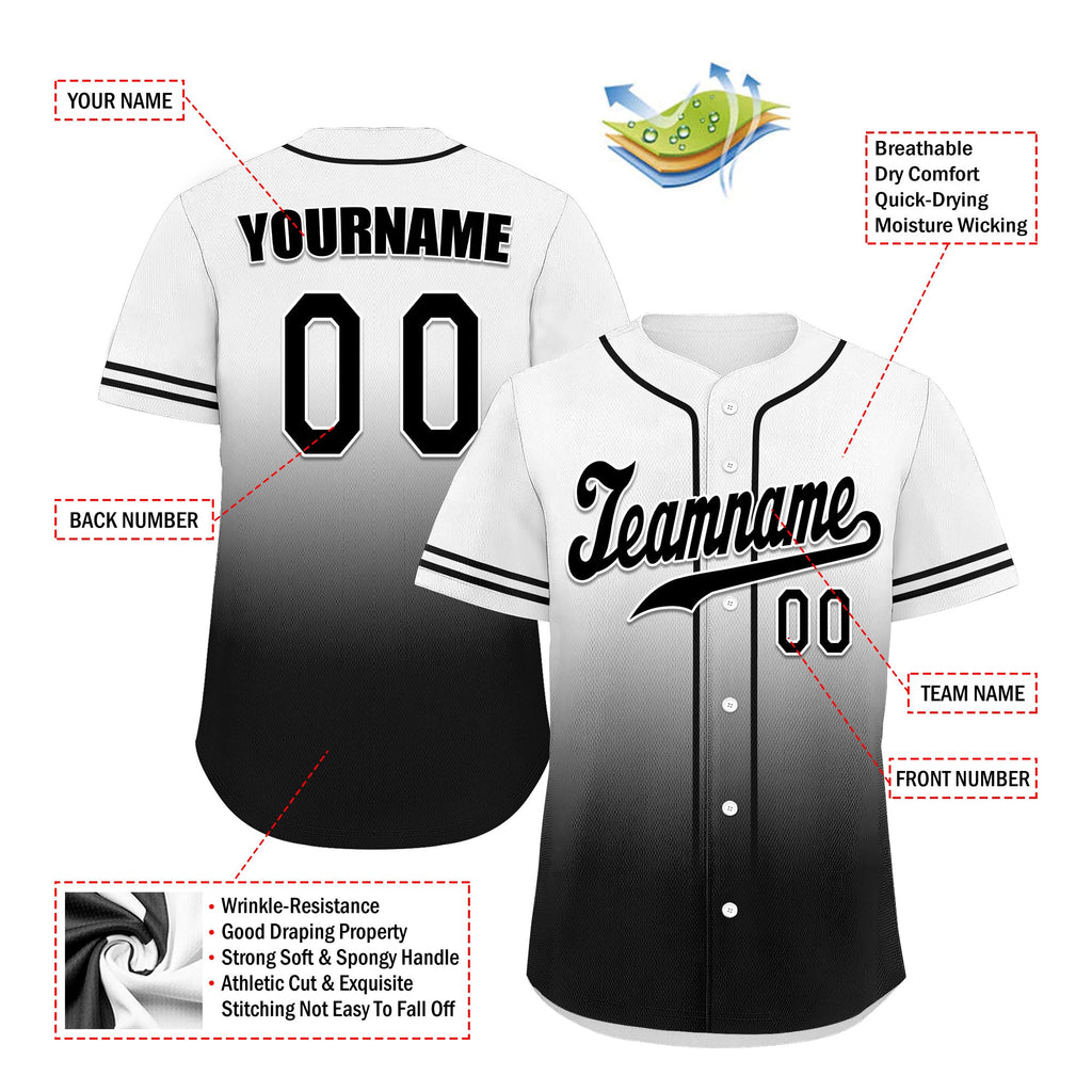 Custom White Black Fade Fashion Personalized Authentic Baseball Jersey UN002-bd0b007b-d