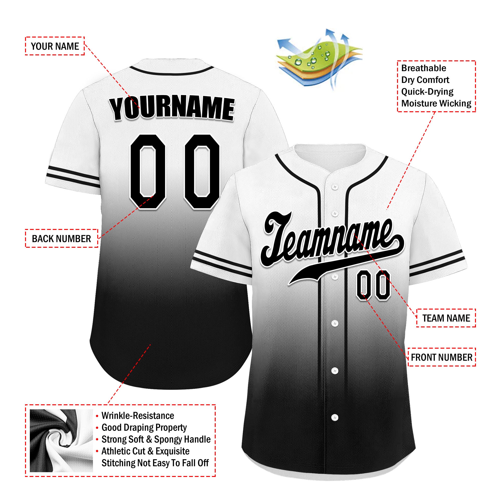 Custom White Black Fade Fashion Personalized Authentic Baseball Jersey UN002-bd0b007b-d