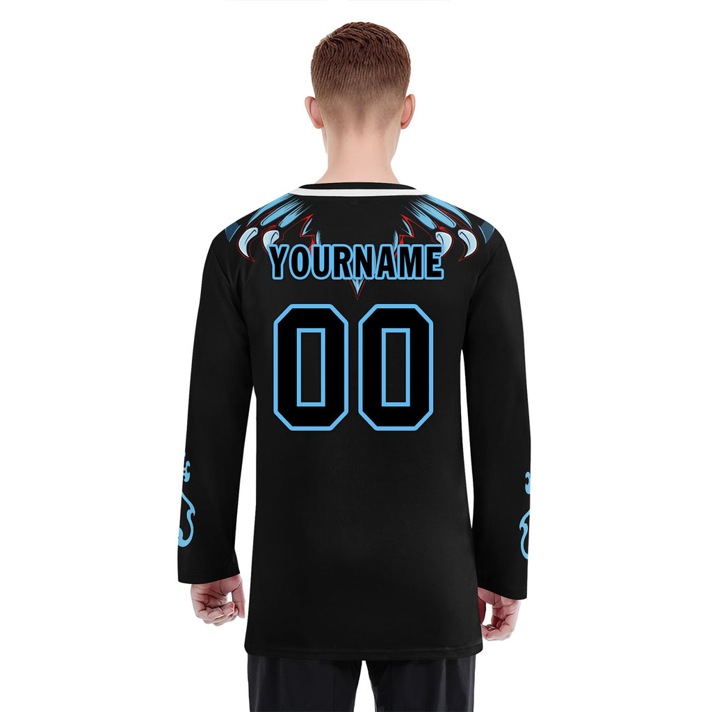 Custom Black Light Blue Gothic Personalized Hockey Jersey HCKJ01-E0601-10