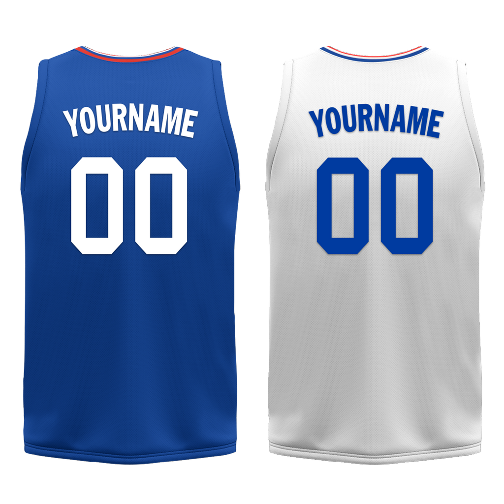 Custom Blue White Classic Style Reversible Basketball Uniform Personalized COOLMAX BBJR-D017031