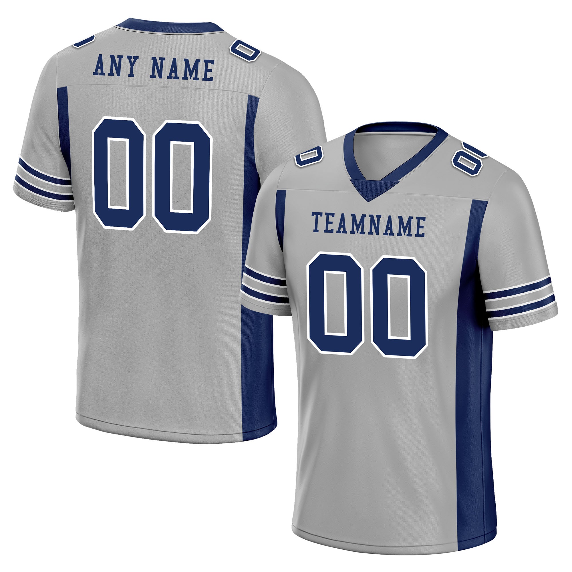 Custom Gray Blue Striped Sleeves Personalized Authentic Football Jersey FBJ02-D06046
