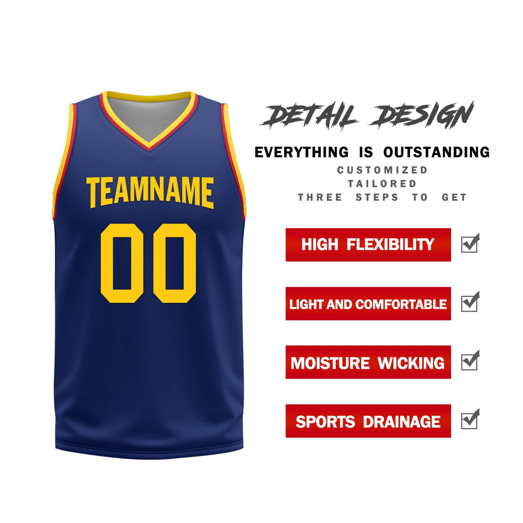 Custom Navy Blue Red Gold Golden State City Edition Personalized Reversible Basketball Set Sports Basketball Jersey BBJ01R-D0610-10