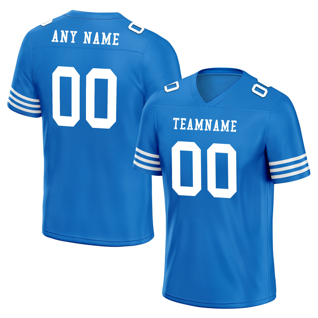 Custom Blue White Striped Sleeves Personalized Authentic Football Jersey FBJ02-D06038