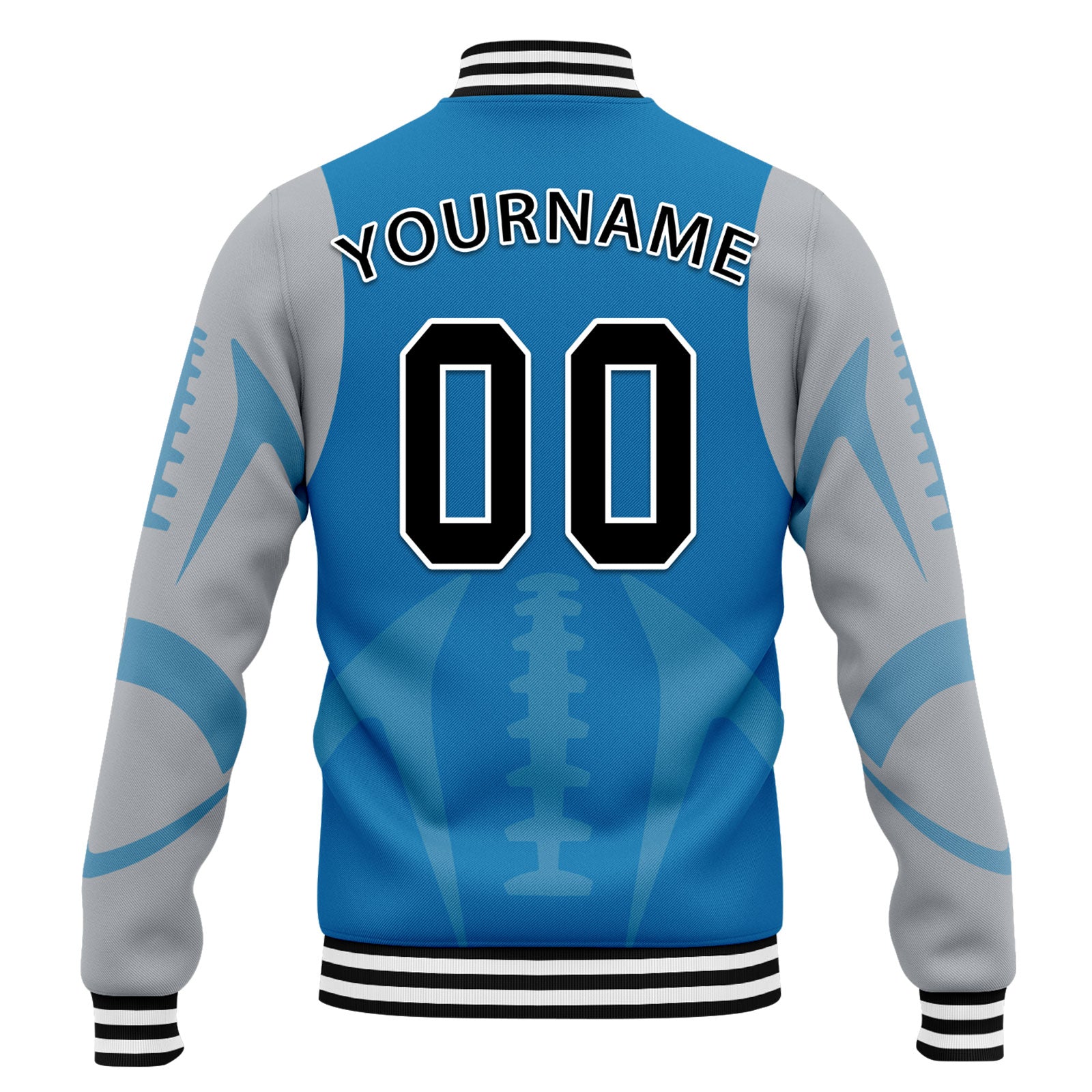 Custom Blue Detroit Jacket Bomber Full-Snap Varsity Letterman Personalized Jacket FZ005-D025004-9