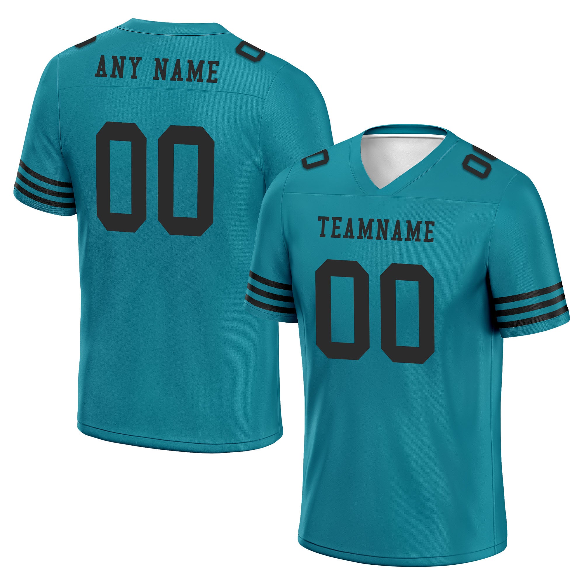Custom Teal Black Striped Sleeves Personalized Authentic Football Jersey FBJ02-D06042
