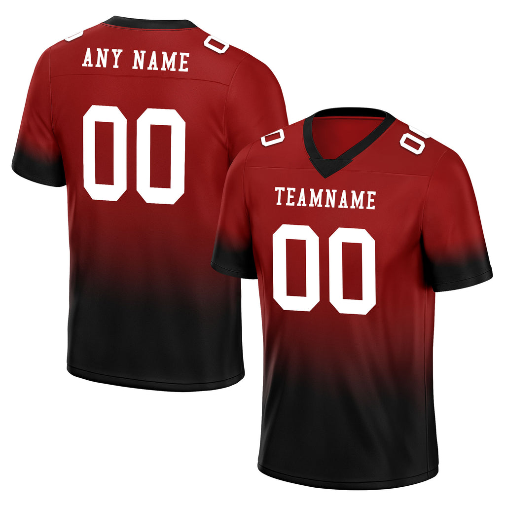 Custom Black Red Fade Fashion Personalized Authentic Football Jersey FBJ02-D06098