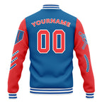 Custom Blue Red Raglan Sleeves Jacket Bomber Full-Snap Varsity Letterman Personalized Jacket FZ005-D023002-2