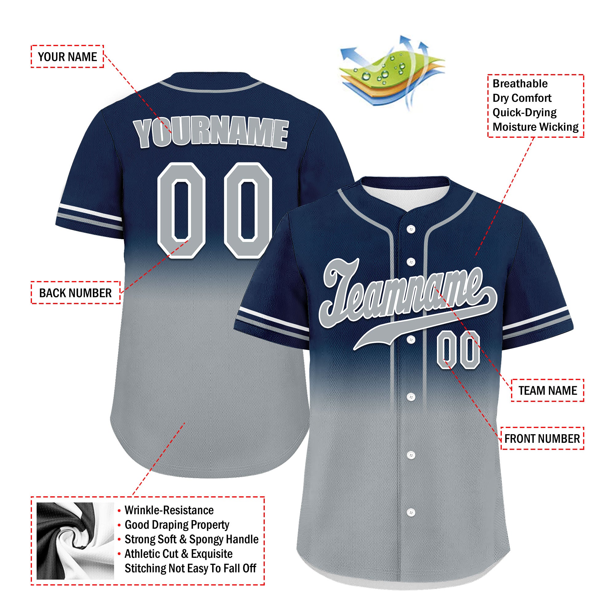 Custom Black Grey Fade Fashion Personalized Authentic Baseball Jersey UN002-bd0b007b-ad