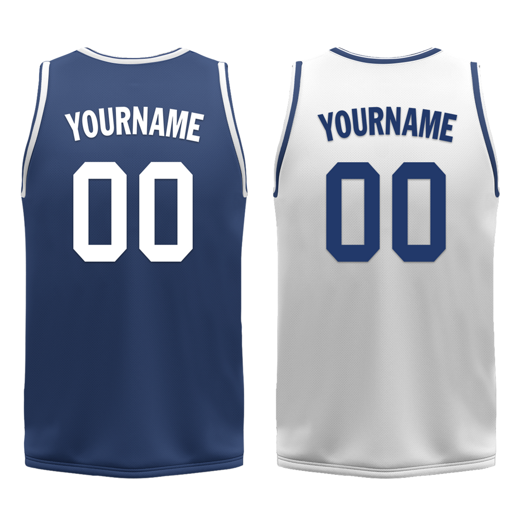 Custom Blue White Classic Style Reversible Basketball Uniform Personalized COOLMAX BBJR-D017053