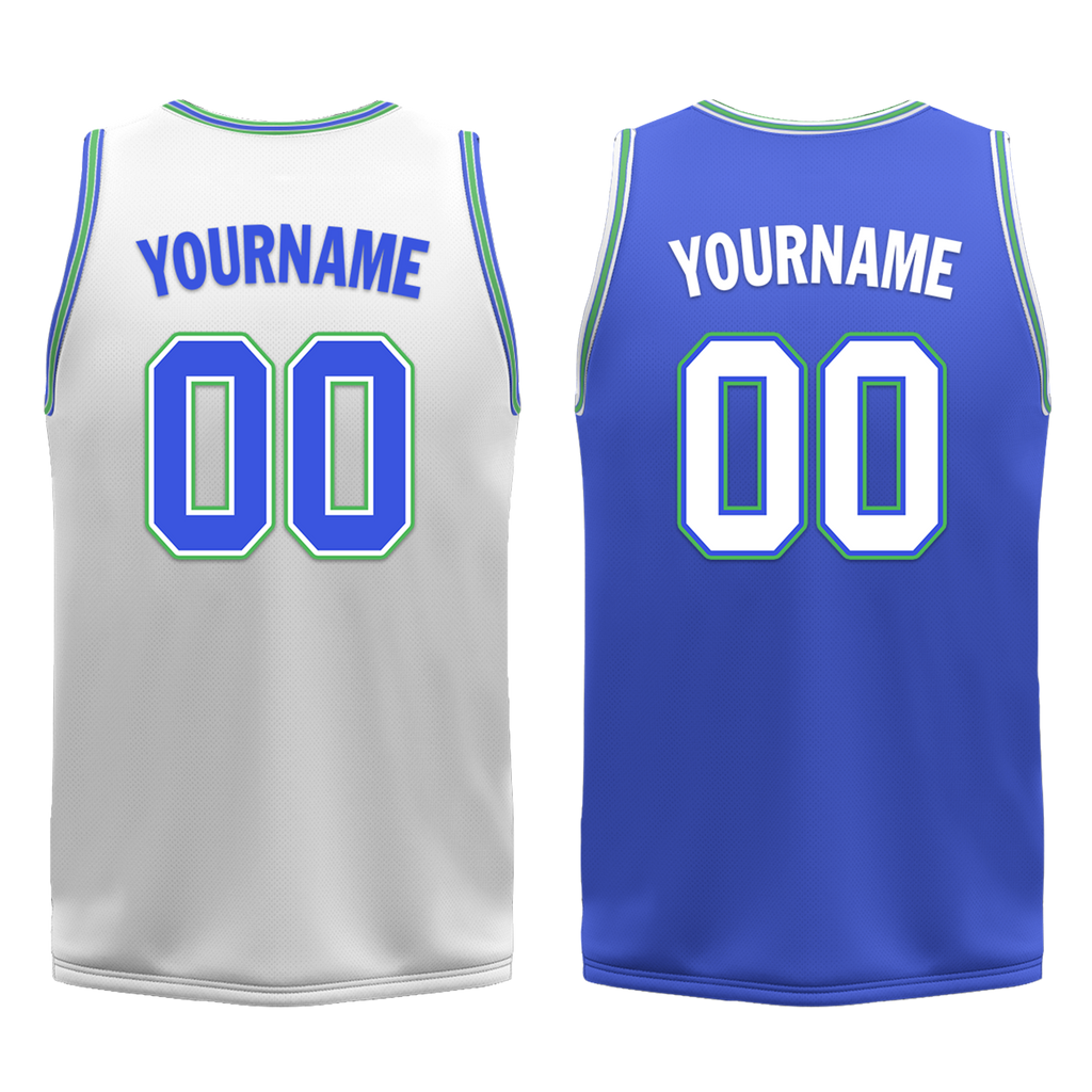 Custom White Blue Classic Style Reversible Basketball Uniform Personalized COOLMAX BBJR-D017045