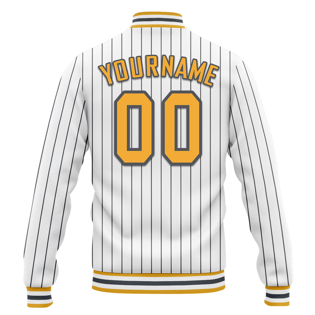 Custom White Gray Stripe Fashion Jacket Bomber Full-Snap Varsity Letterman Personalized Jacket FZ005-D020219-17