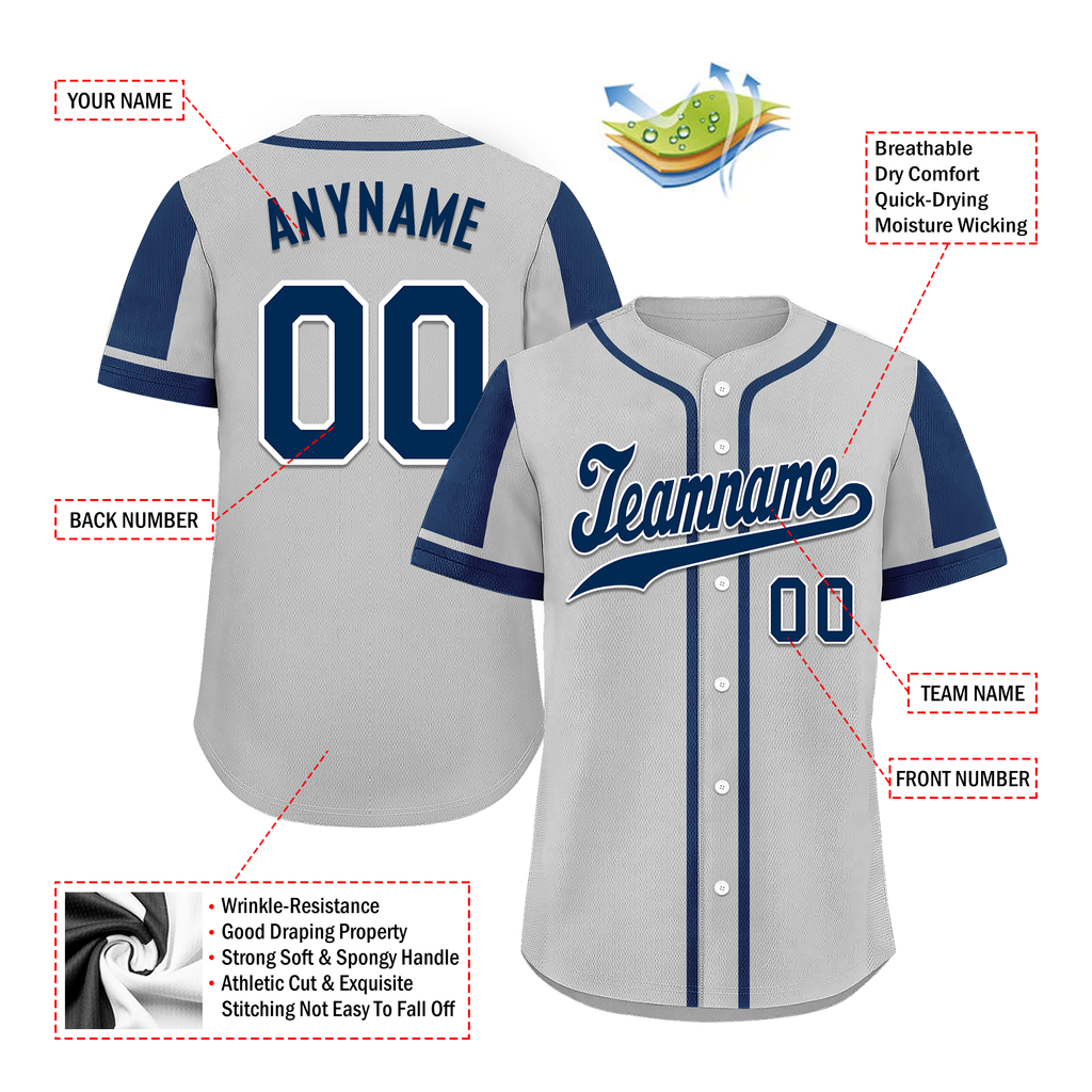 Custom Gray Blue Raglan Sleeves Personalized Authentic Baseball Jersey BSBJ01-D017178
