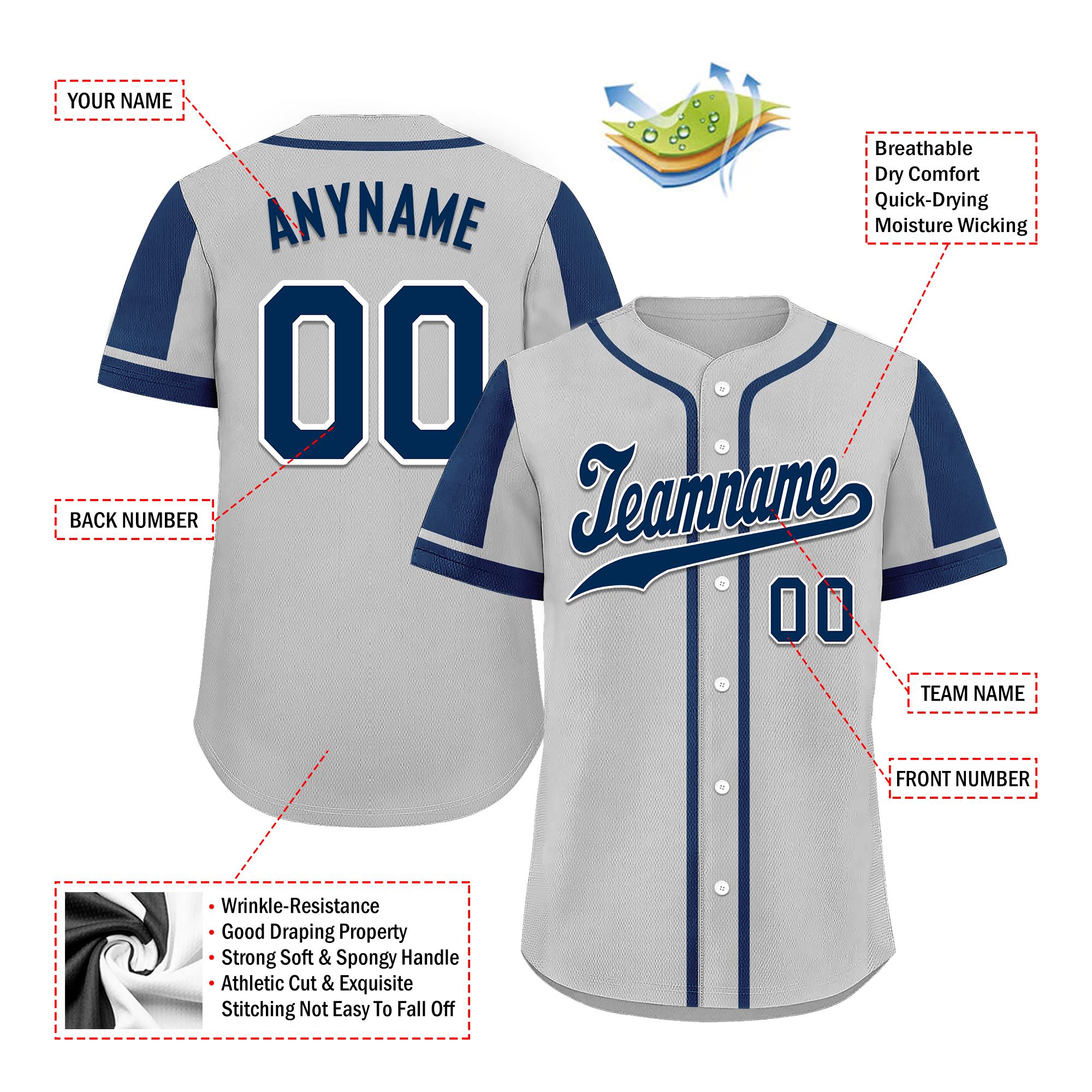 Custom Gray Blue Raglan Sleeves Personalized Authentic Baseball Jersey BSBJ01-D017178