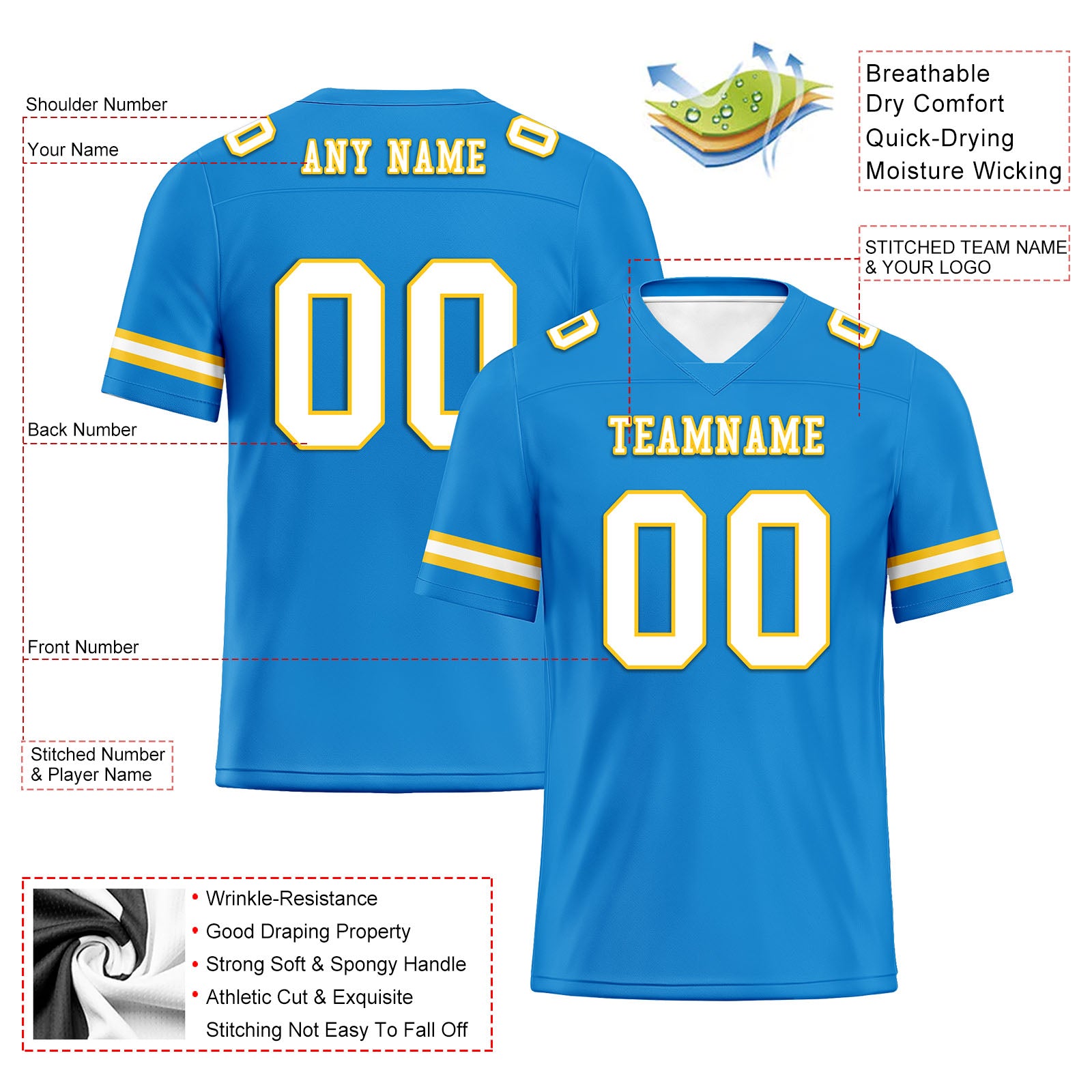 Custom Light Blue Los Angeles Personalized Authentic Football Jersey FBJ02-E0601-11