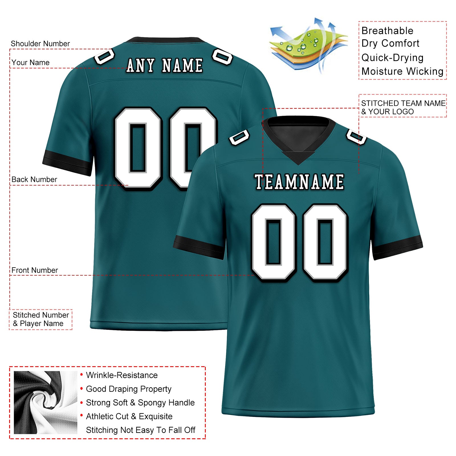 Custom Dark Green Black Philadelphia Personalized Authentic Football Jersey FBJ02-E0601-5