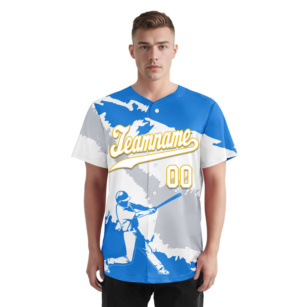 Custom Blue Gold Silver Nicaraguan Flag Personalized Authentic Baseball Jersey BSBJ01-E06022-9