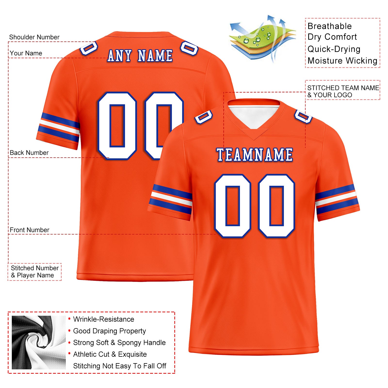 Custom Orange Denver Personalized Authentic Football Jersey FBJ02-E0601-14