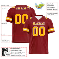 Custom Deep Red Yellow Washington Personalized Authentic Football Jersey FBJ02-E0601-10