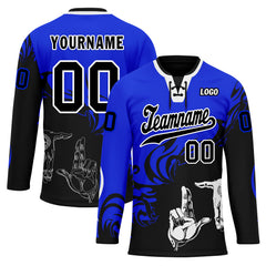 Custom Blue Black White Gothic Personalized Hockey Jersey HCKJ01-E0601-11