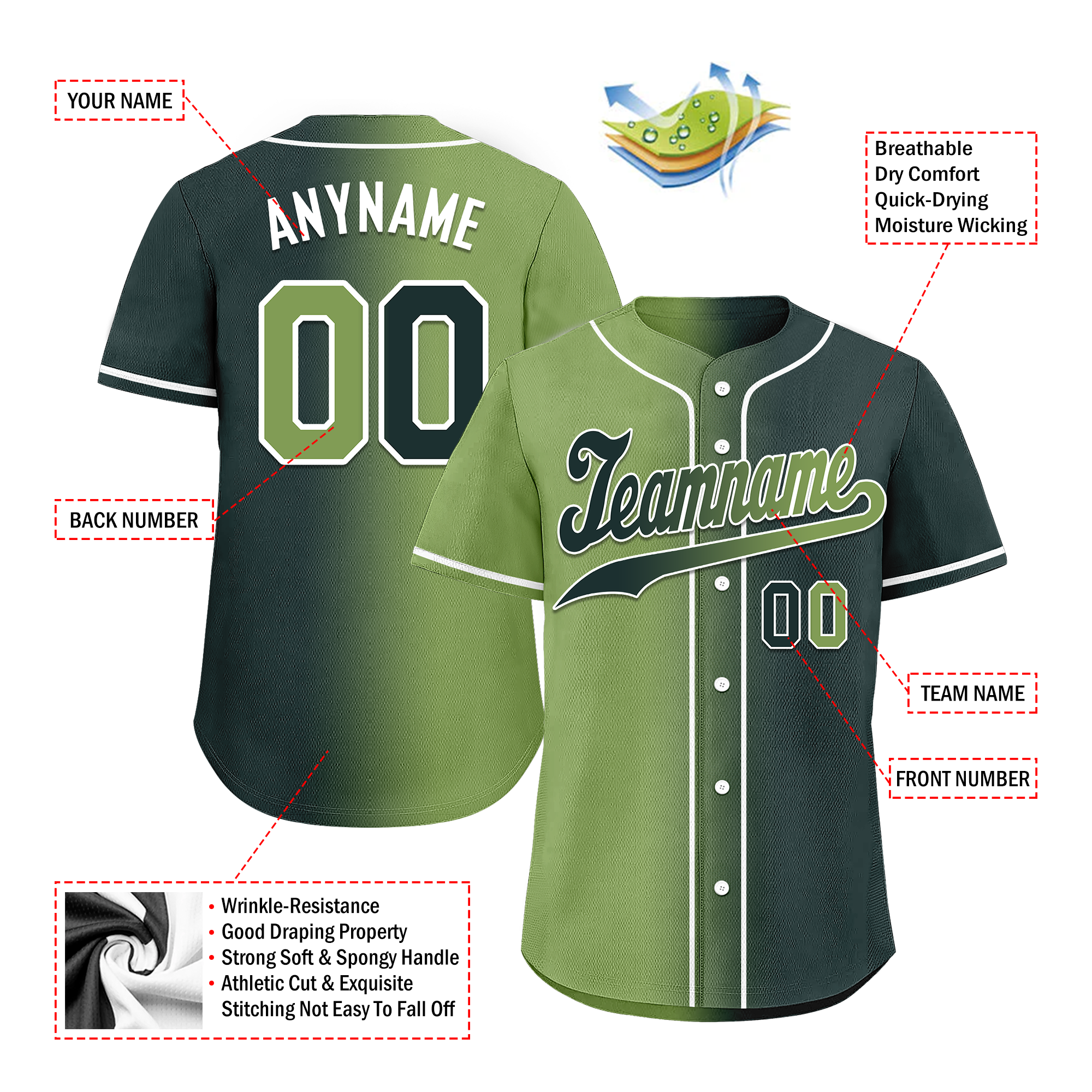 Custom Green Gradient Fashion Personalized Authentic Baseball Jersey BSBJ01-D0a708c