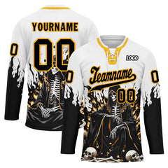 Custom White Black Gold Gothic Personalized Hockey Jersey HCKJ01-E0601-13