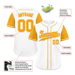 Custom White Yellow Raglan Sleeves Personalized Authentic Baseball Jersey BSBJ01-D020200-11