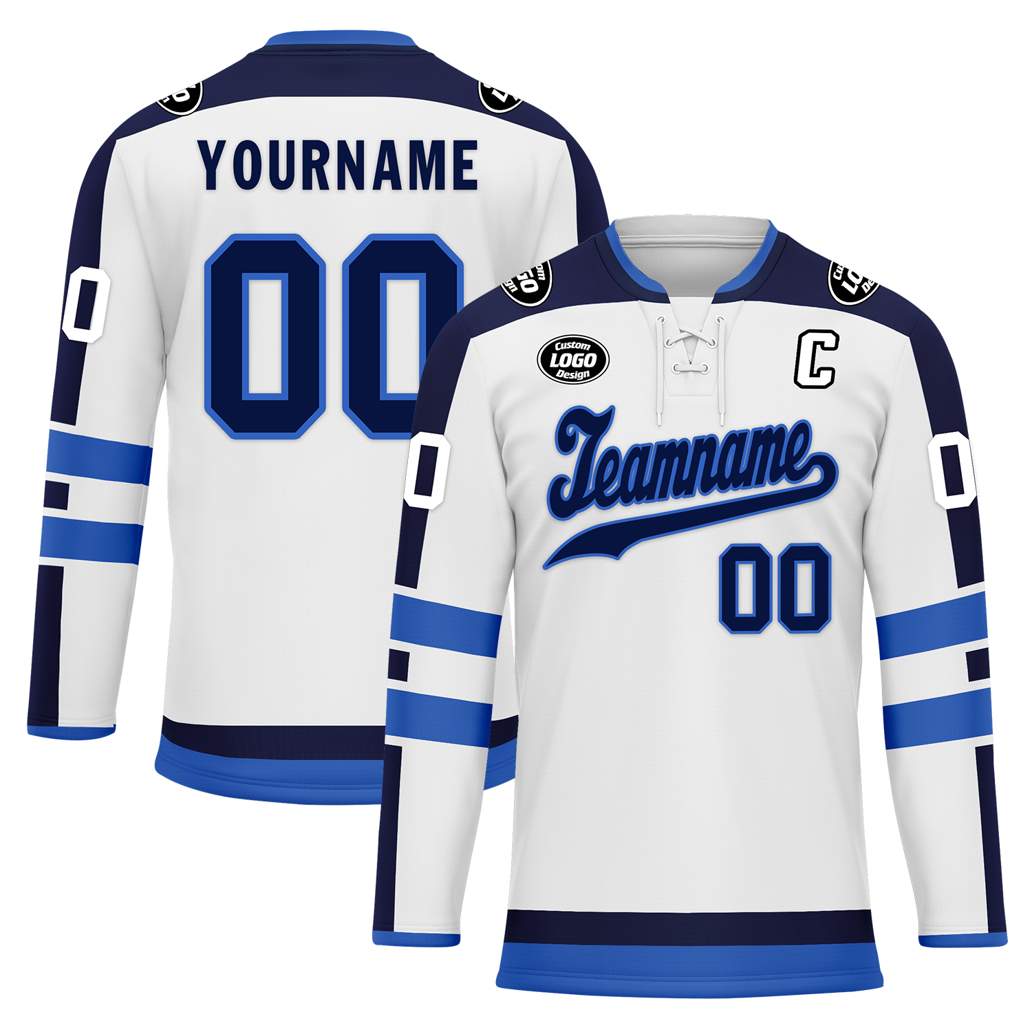 Custom White Blue Personalized Hockey Jersey HCKJ01-D0a70e0