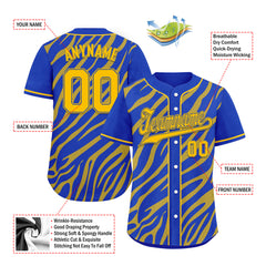 Custom Blue Yellow Zebra Pattern Personalized Authentic Baseball Jersey BSBJ01-D020201-16