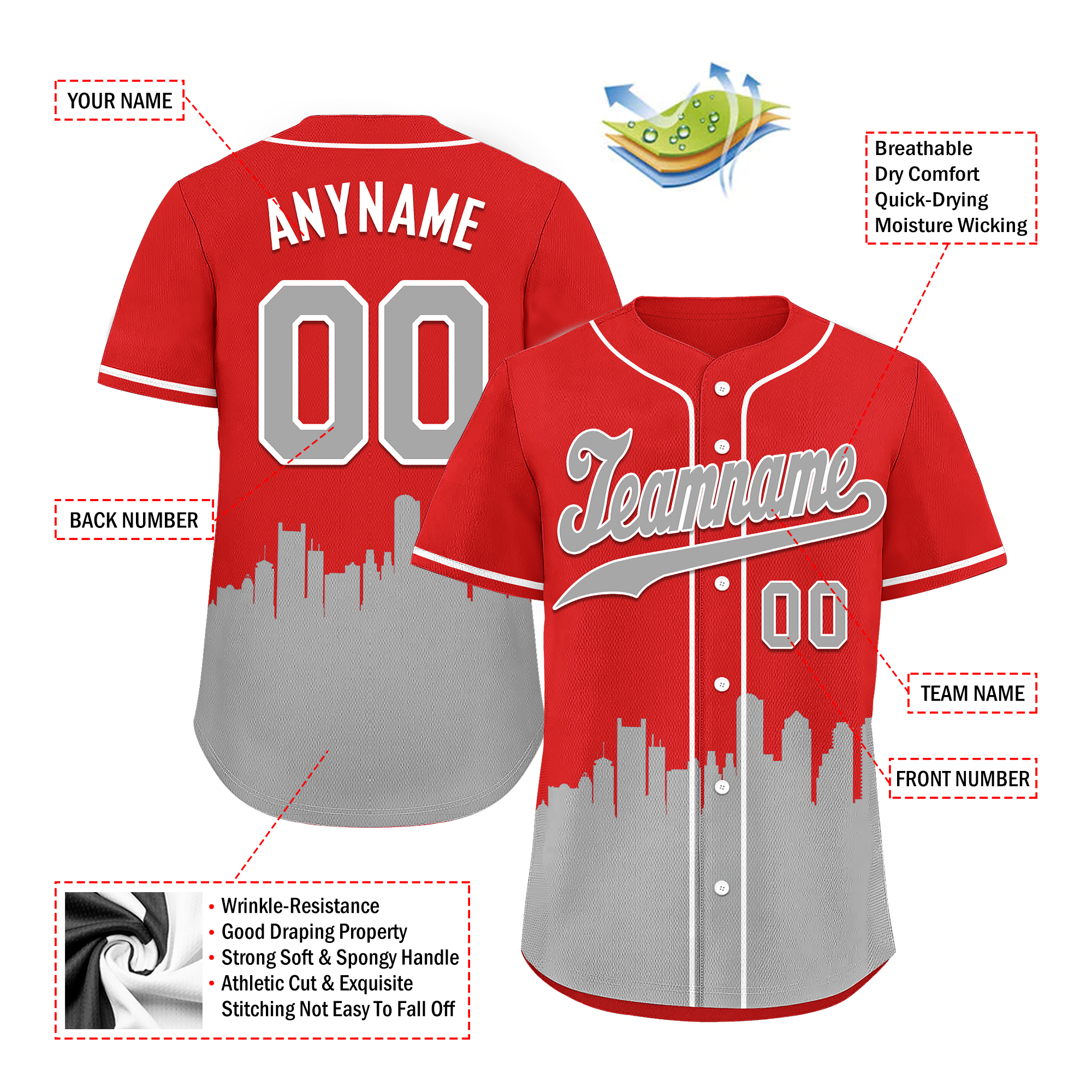 Custom Red Gray City Edition Personalized Authentic Baseball Jersey BSBJ01-D017122