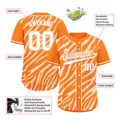 Custom Orange White Zebra Pattern Personalized Authentic Baseball Jersey BSBJ01-D020201-13