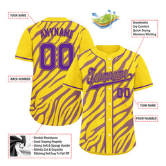 Custom Gold Purple Zebra Pattern Personalized Authentic Baseball Jersey BSBJ01-D020201-14